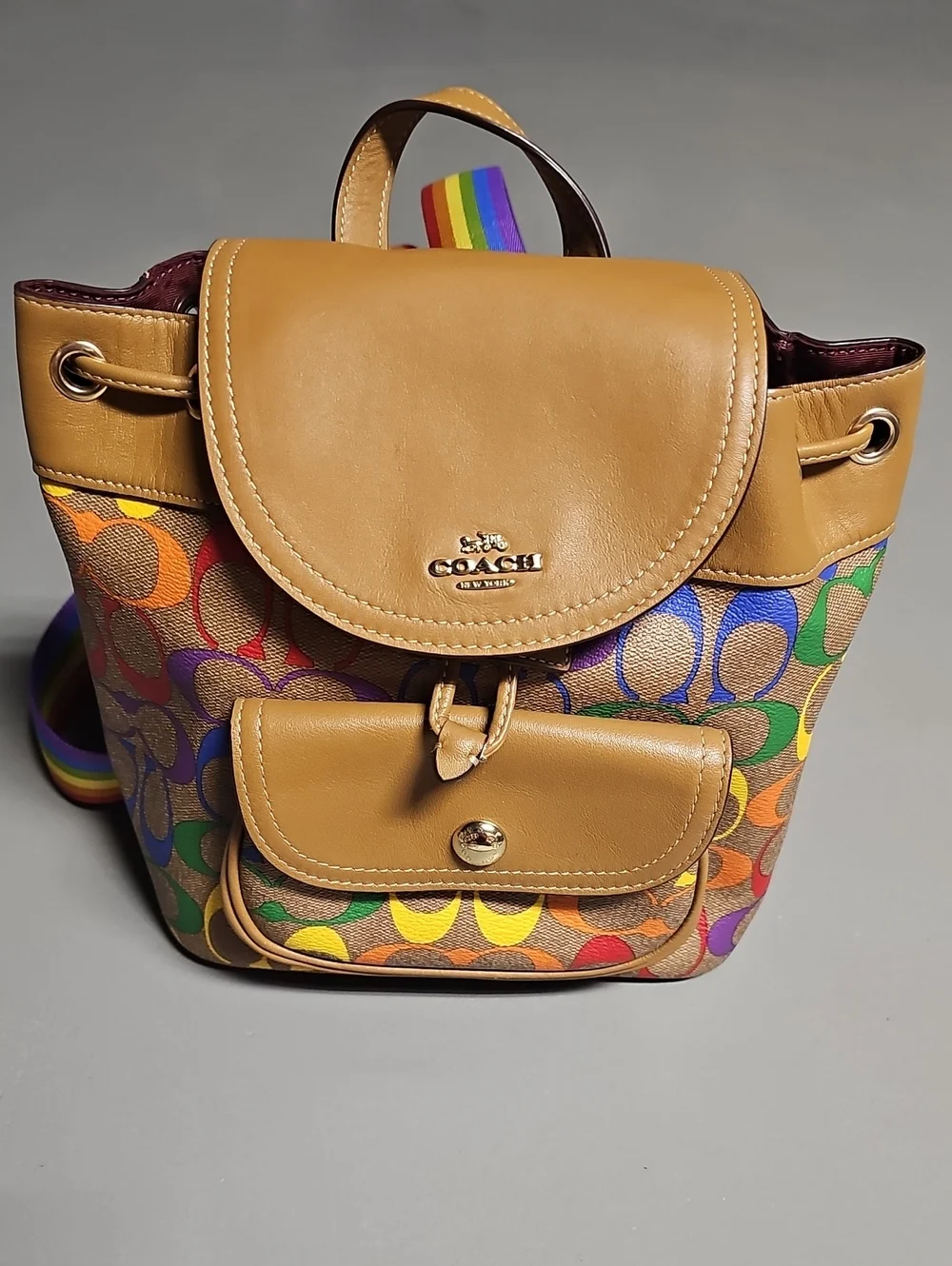 Coach C4097 Pennie Backpack 22 In Rainbow Signature Canvas Saddle / Multicolor